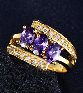 Wedding Rings Luxury Female Purple Oval Zircon Ring Vintage Yellow Gold Band Simple Bride Crystal Engagement For Women1560890