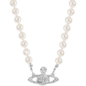 Desginer Viviane Weswoods smycken parade västra kejsarinnan Dowager Flat Saturn Pearl Necklace Womens Light Luxury Netizens Classic Full Diamond Planet Collar
