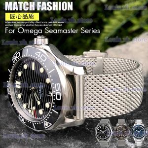 Uhrenarmbänder 19 mm 20 mm Edelstahlband für Omega Seamster Diver 300 007 Armbänder aus silbernem Metallgewebe mit Faltschließe T240227