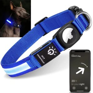 Collari per Apple Airtag GPS Finder Collare per cani a LED Luce impermeabile Collare luminoso ricaricabile USB Pet per custodia Apple Air Tag Tracker