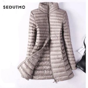 Coats Sedutmo Winter Woman Kurtki Ultra Light Duck Down Płaszcz Długa puffer kurtka Slim Black Parkas Ed037