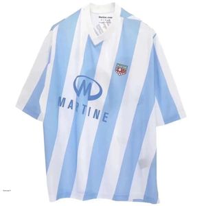 Camisetas masculinas de estrela Jersey Martine Rose Rose de manga curta Argentina Blokecore estilo azul branco listrado assimétrico camiseta de camiseta de camiseta pólo 4704