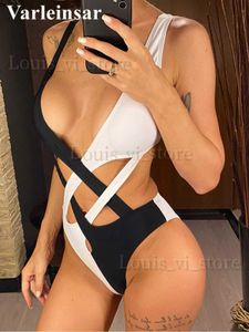 Damskie stroje kąpielowe S - XL seksowne splicing v szyja wysoka noga wycięta na nogę Kobiety kąpielowe One Piece Swimsuit Kobieta Monokini wyściełana kostium kąpieli kąpieli SWOM V5095 T240227