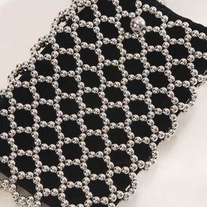 Evening Bags Heavy Industry Metal Woven Handbag Hollow Crystal Beaded Pearl Bag Single Shoulder Handheld Crossbody 240227