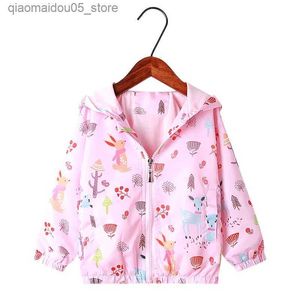 Rash Guard Shirts Little Maven 2022 Baby Girls jacket jacket cute cartoon animal hoodie for spring and summer childrens fashion 2-7 years Q240227