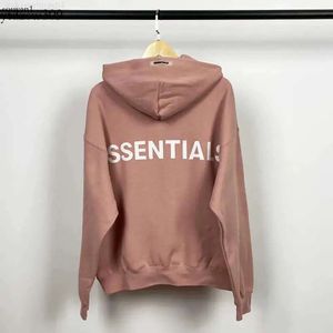 Suéter feminino com capuz rosa linha dupla Essentials marca de moda