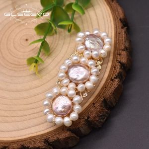 Jewelry GLSEEVO Natural Freshwater Baroque Pearl Hairpin For Women Wedding Sun Flower China Air Express Luxury Jewelry GH0015