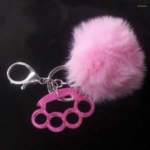 Portachiavi Moda Punk Palla di pelo Resina Glitter Knuckle Ciondolo Portachiavi Per Donna Uomo Portachiavi Anello Gioielli fatti a mano Regali