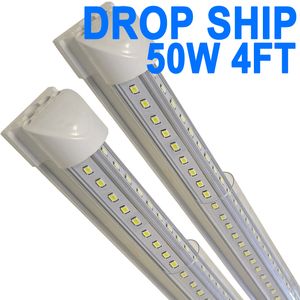 50W 4ft LEDショップライト、5000lm 6500Kスーパーブライトホワイト、Vシェイプ統合T8 LEDチューブライトリンク可能な天井照明器具ワークベンチキャビネットUSA CRESTECH