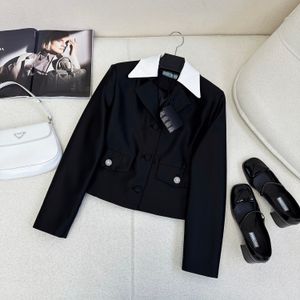 Designer feminino blazers cor-bloqueada lapela retro elegante estilo princesa curto terno jaqueta fivela cardigan terno curto saia