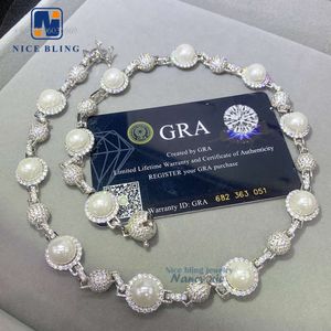 Grossistpris Sier Pearl Quality VVS Moissanite Hip Hop Chain Necklace Iced Out Jewelry