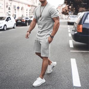 Men's Tracksuits Short Sleeve Tracksuit T Shirts Sets Y2K Summer Fashion Oversized Solid Color O Collared Tshirts Suit for Men Chandal