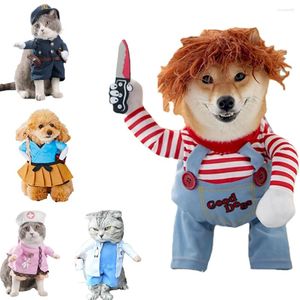 Vestuário de cachorro vendendo roupas de Halloween para traje engraçado personalizado pet cosplay roupas boneca segurando uma faca