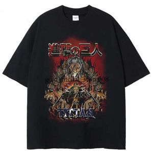 Magliette da uomo Anime Attack on Titan T-shirt con lavaggio acido Grafica nera Estate Hip Hop Top oversize 100 cotone Manga T-shirt vintage per uomo 471