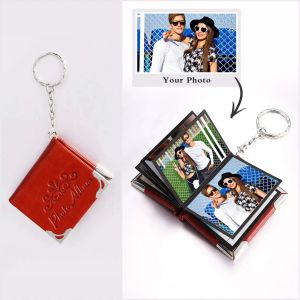 Chains Personalized Mini Photo Album Keychain Custom 10 Photos Mini Leather Keychain Jewelry for Friend Family Gift