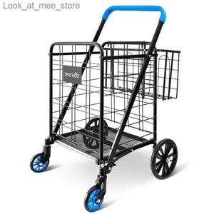 Shopping Carts Serenelife Shopping Supermarket Shopping vagn utrustad med 360 hjul Fällbar design Dual Basket Company Q240227