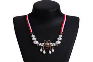Цельно богемное модное ожерелье с подвеской в виде пчелы и жемчуга в полоску, цепочка для свитера, женские очаровательные ювелирные изделия, аксессуары4633568