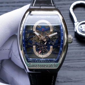 Ny Saratege Vanguard S6 Yachting V45 S6 Yacht Steel Case Skeleton Blue Dial Automatic Mens Watch Leather Strap Gents Watches Time274Z