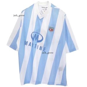 Star Jersey Herren T-Shirts Martine Rose Kurzarm gestreift Argentina Blokecore Style Blau Weiß gestreift Asymmetrisches Jersey T-Shirt Marke Poloshirt 925