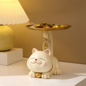 Pierścienie Nordic Lucky Cat Statue Ornament, salon telewizyjna szafka sypialnia Kluczowe przekąski biżuterię do przechowywania Tray Dekoracja Dekora