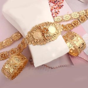 Halsbandörhängen Set HerseyGold Algerian Wedding Jewelry Gold Plated Crystal Flower Chain Belts For Kaftan Dress Mellanöstern Bridal