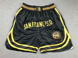 Basket shorts Sanfrancisco City Svart som kör sportkläder med blixtlåsfickor Size S-XXL Mix Match Order High Quality Stitched