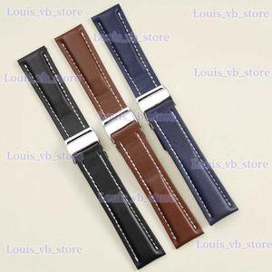 Watch Bands 20 22 24mm black brown blue flat texture genuine leather band for Breitling Deployement clasp strap with wing T240227