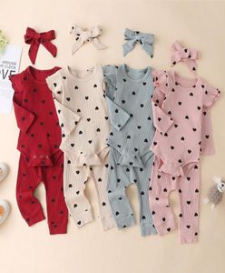 Set di abbigliamento Prodotti per bambini Completo 3 pezzi Autunno Ragazza coreana Set di strisce casual Pagliaccetto a maniche lunghe Pantaloni Anello per capelli Intimo1972985