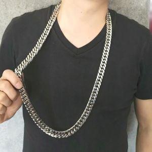 Tung enorm 32 tum 15 mm charmigt rostfritt stål stort dubbel kubansk trottoarkedjelänk halsband för män smycken far gåvor make221j
