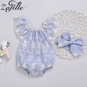 Jackets Zafille Off Shoulder Lace Girls Baby's Rompers and Hat Girls Bodysuit for Newborns Infant Clothes Summer Toddler Baby Onesies