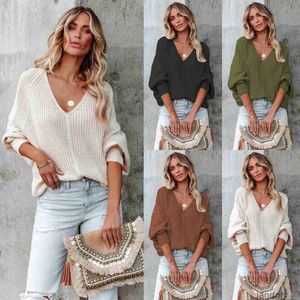 2023 Autumn/Winter Fashion Button Rope Bat Sleeves Knitwear Loose Pullover Off Shoulder Sweater for Women