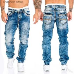 Mäns jeans mode män byxor tvättade stretch raka jeans lösa kacual designer långa denim byxor byxor hip hop slim fit punk byxor t240227