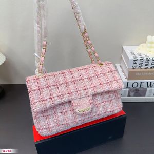 Kolorowe wełniane dzianiny Tweed Women Designer Torka na ramię podwójna klapa 25x17cm złoty sprzęt Matelasse łańcuch multi wzory paski