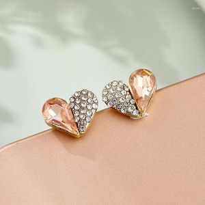 Stud Earrings Cute Sweet Crystal Rhinestones Love Heart Fashion For Women Romantic Contrasting Color Green Pink Geometry Jewelry
