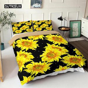 Set biancheria da letto Set copripiumino girasole Fiore giallo Twin Poliestere Nero Oro Girasoli Stampa Trapunta per bambini Adolescenti