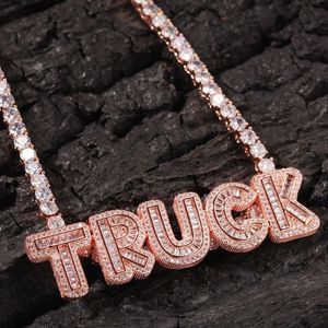 Custom Name Necklace Ice Baguette Letters With Tennis Chain Full Iced Out Zircon Pendant Gift Hip Hop Jewelry242Q