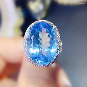Pierścienie klastra Naturalny prawdziwy niebieski pierścień Topaz owalny styl luksusowy na biżuterię 12 16 mm 13ct kamień szlachetny 925 Srebrny srebrny J23957