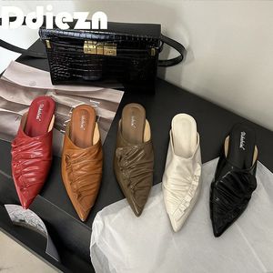 Women Spring Red 199 Shallow Autumn Shoes Mules Slides Casual Comfortable Design Pleated Flat Slippers 240223 560