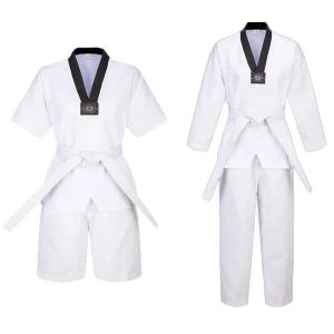 Produkter taekwondo kläder karate uniform för vuxna barn student nybörjare kung fu kläder kampsportdräkter med gratis bälte svart eller rött