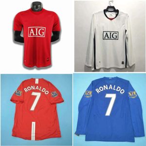 2024 Top Jerseys 08 09 Ronaldo Retro Jersey Clássico Vintage Scholes Vidic Nani Futebol 2008 2009 Rooney Camisas de Futebol Giggs Utd Maillot De Foot 688rrr