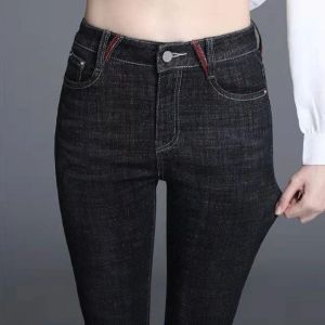 Jeans mode kvinnor svarta mager jeans koreon ny vår höst hög midja blyerts byxor streetwear vintage allmatch casual byxor