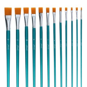 Pennor 12st/set Acrylic Flat Head Nylon Hair Paines Borstar Art Supplies Oil Watercolor Brush For School Student Drawing Tool