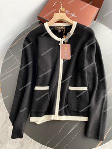 Cardigan feminino inverno loro piano cashmere manga comprida suéteres preto e branco