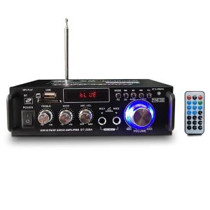 アンプ12V/220V BT298A 2CH LCDディスプレイデジタルHIFIオーディオステレオパワーアンプBluetoothCompatible FM Radio Car with Remote Control