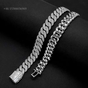 Sier 15Mm Necklace Hiphop Baguette D VVS 1 Moissanite Iced Out Cuban Link Chain Bracelet