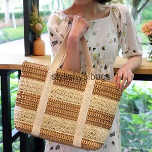 Totes Fashion Striped Straw Shoulder Bags Paper Woven Handbags Handmade Summer Beach Large Tote Bag Big Bali Purses 2023 230129H24227
