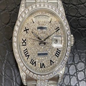 Dziennik Typ niedzielny seria Montre de Luxe 39 średnica 5 mm 2836 szczypce ruchowe z 12 kamiennymi pasmami stalowymi na sekcję Mężczyzny zegarki 03434