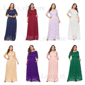 Grundläggande avslappnade klänningar 13 Solid Colors Women spetsar lång klänning plus storlek XL till 6xl eleganta aftonklänningar stora storlekar födelsedagskläder för fest sommar T240227