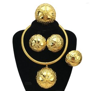 Collana Orecchini Set Vendita Grande Ciondolo Leggero Audace Festa di Nozze da Donna Banchetto Gioielli Italiani Placcati in Oro FHK16643