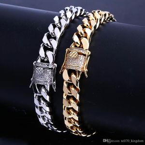 7 8 cali 10 mm Miami Cuban Link mrożone złote srebrne bransoletki Hiphop Bling łańcuchy biżuterii męskie bransoletki biżuteria 286T